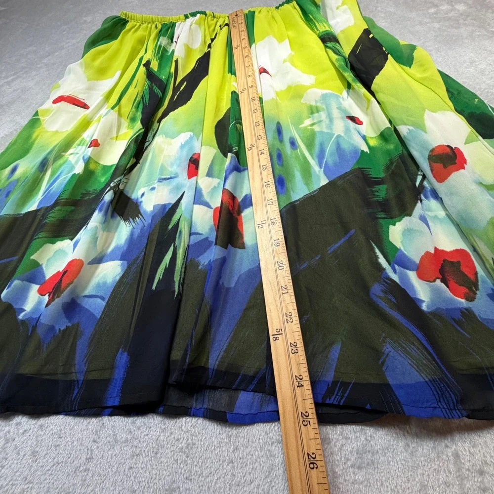 Vintage Jaclyn Smith Floral Pleated Midi Skirt Size 10 Green Blue 2000s Y2K Bold